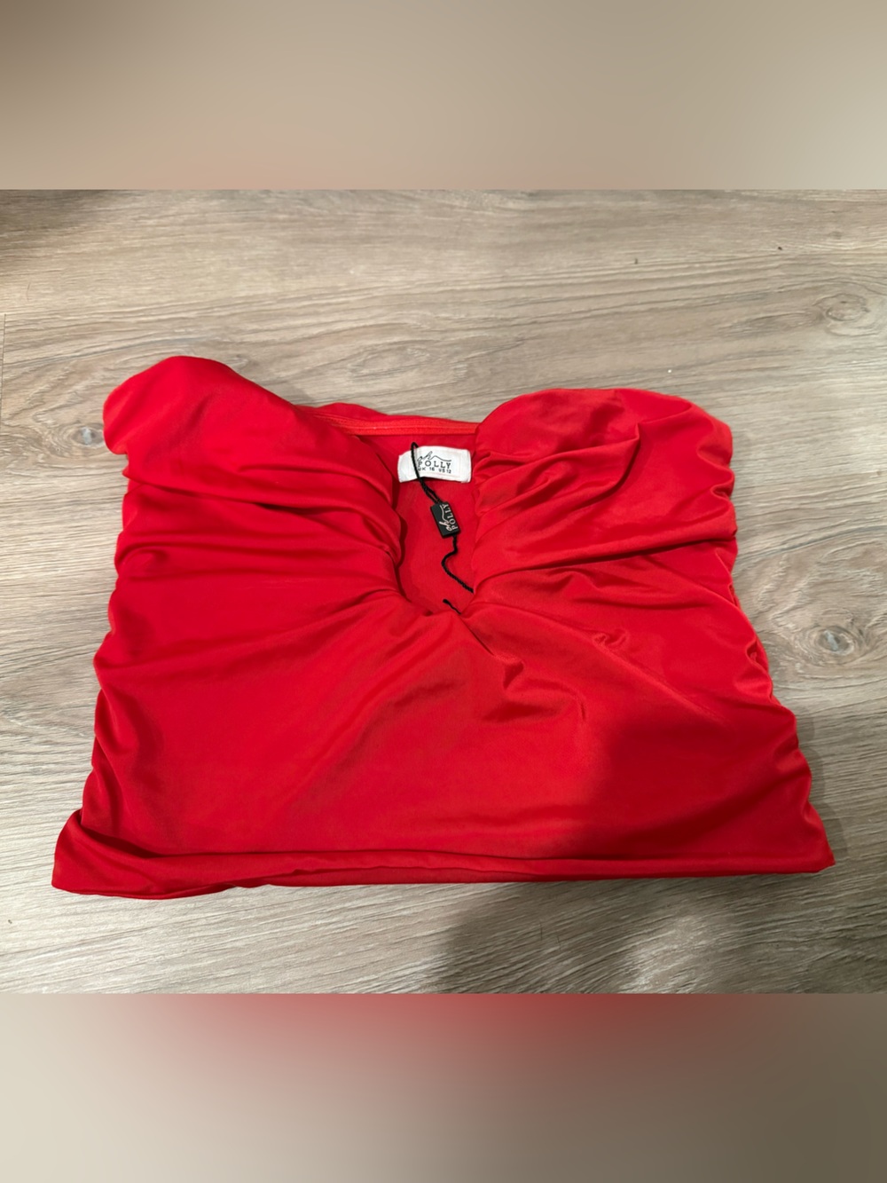 Oh Polly Red Strapless Ruched Crop Top